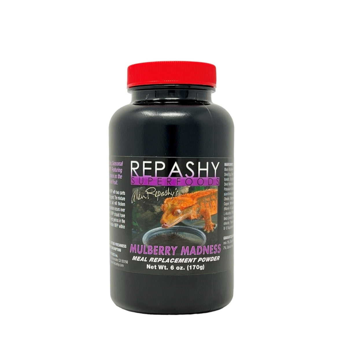 Repashy Crested Gecko Diet Mulberry Madness jar, fruit-forward formula for gecko health