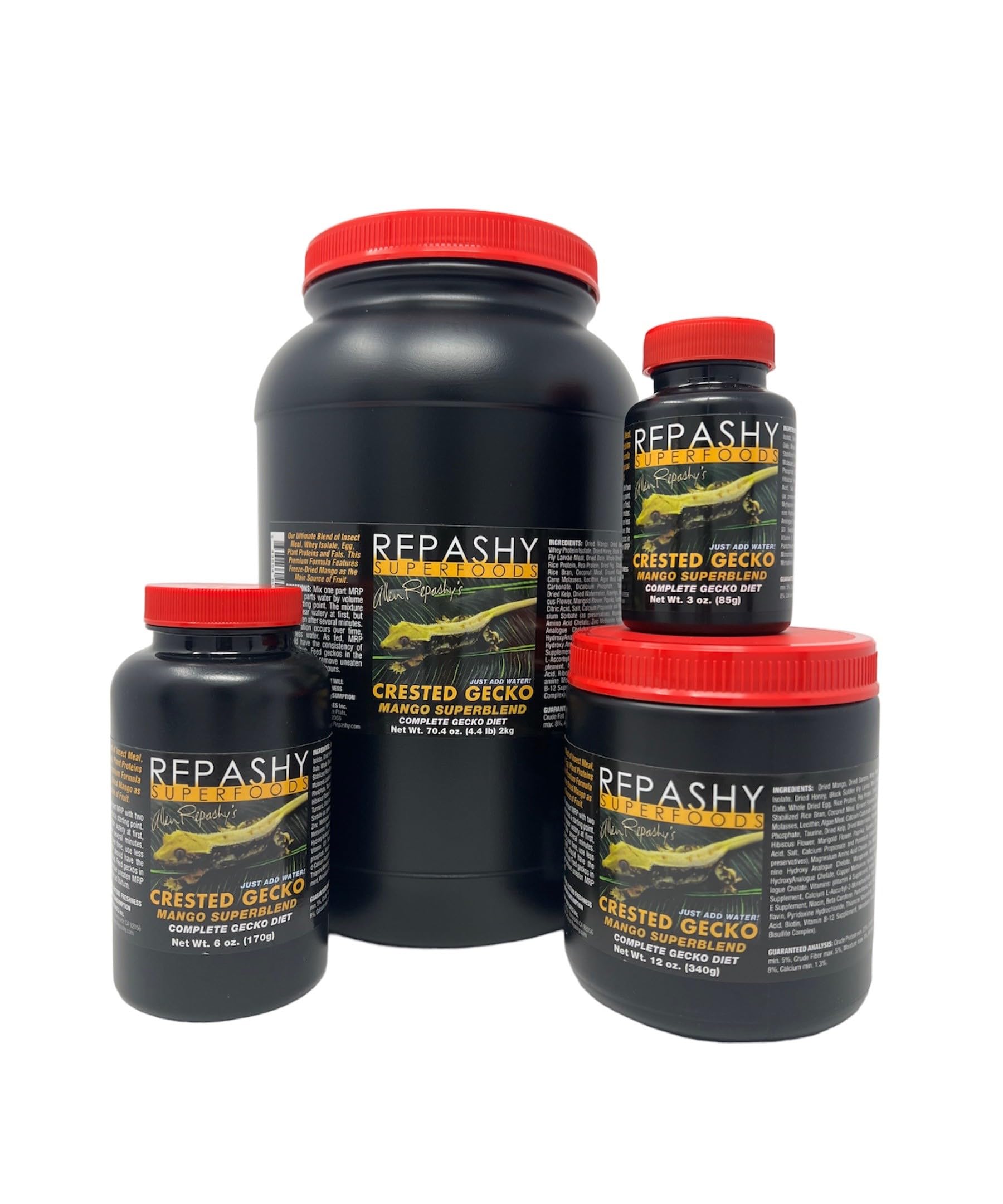 Repashy Crested Gecko MRP Diet Mango packaging highlights a premium mango blend for reptiles.