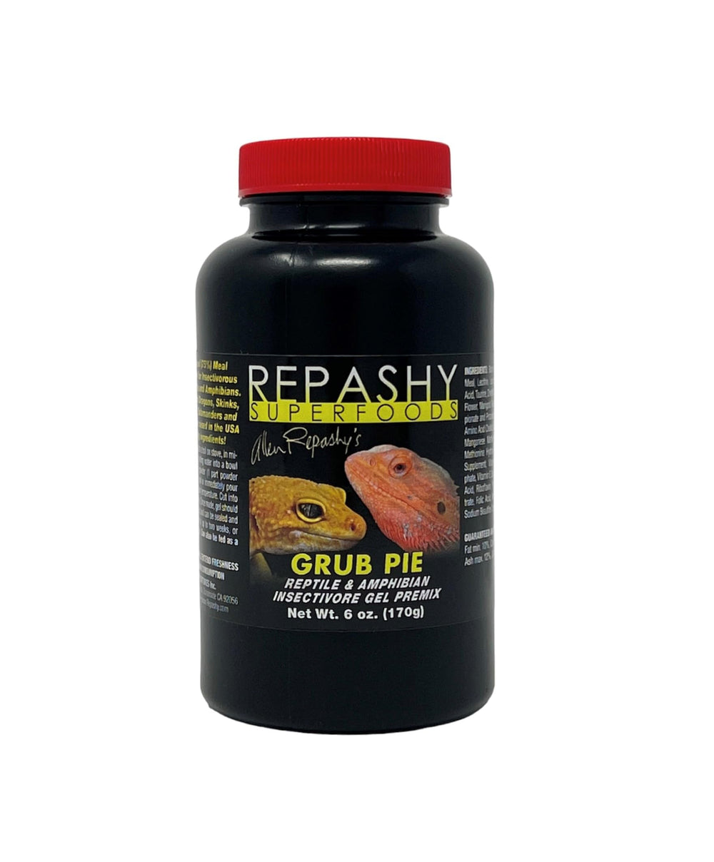 Repashy Grub Pie Reptile jar, insect-based nutrition for bearded dragons and other insectivores.