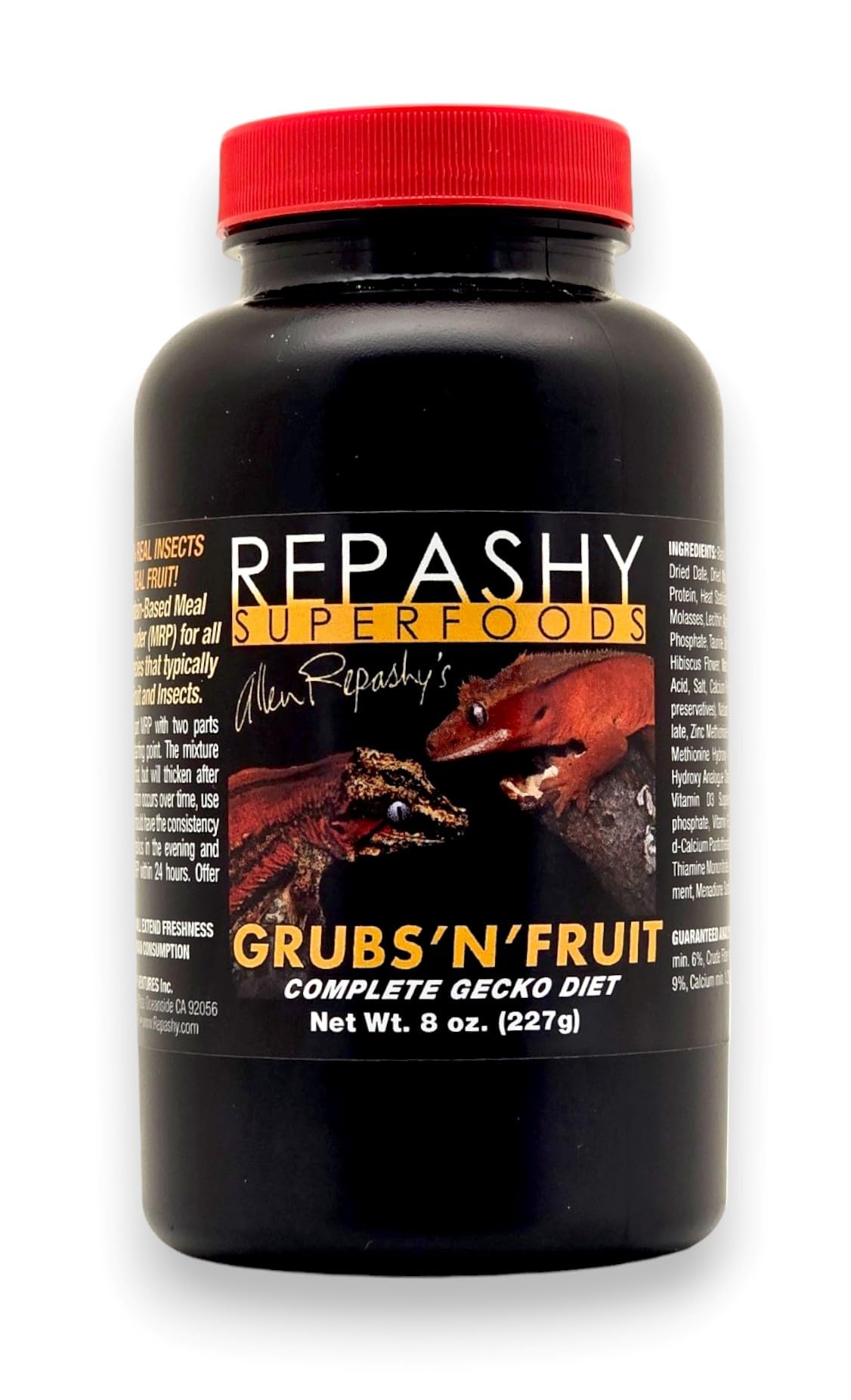 Repashy Grubs N’ Fruit Gecko Diet jar, balanced fruit-insect mix for healthy reptile meals