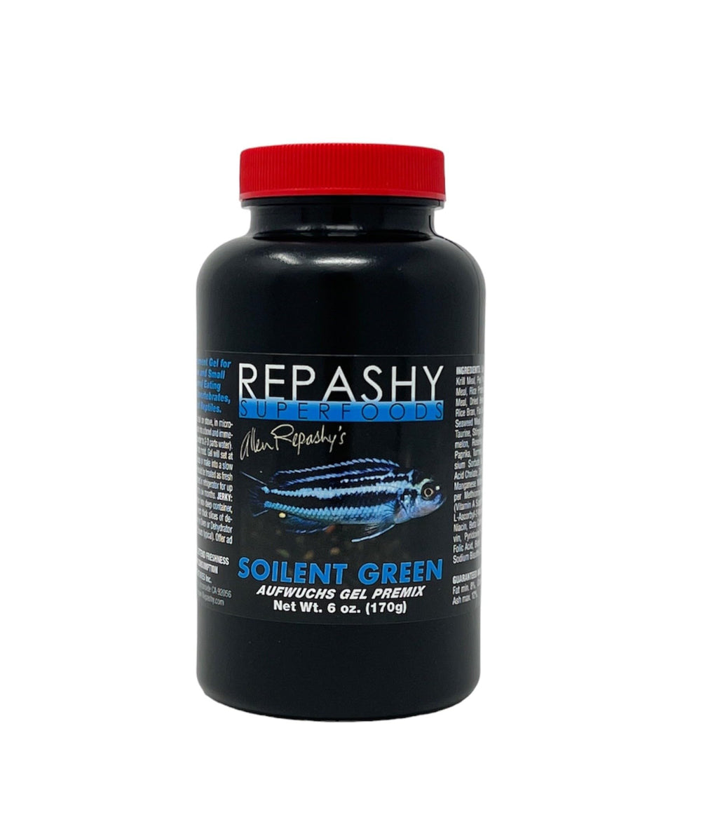 Repashy Soilent Green 6oz jar shown for aufwuchs feeding, versatile gel diet for small organisms