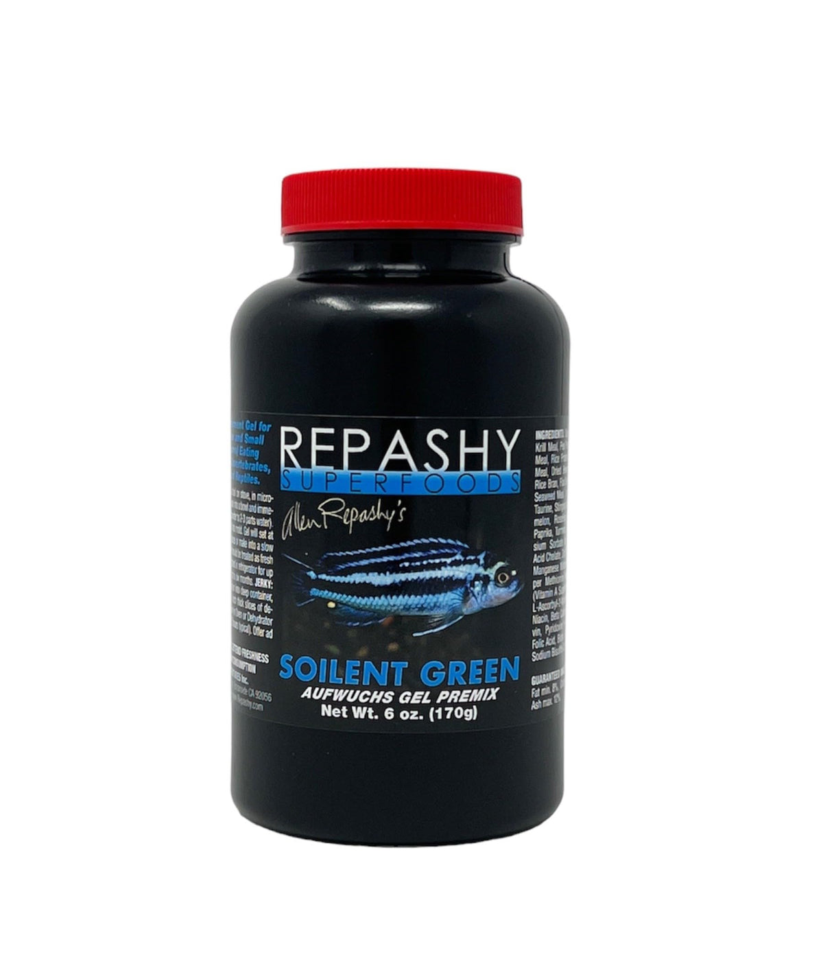 Repashy Soilent Green 6oz jar shown for aufwuchs feeding, versatile gel diet for small organisms