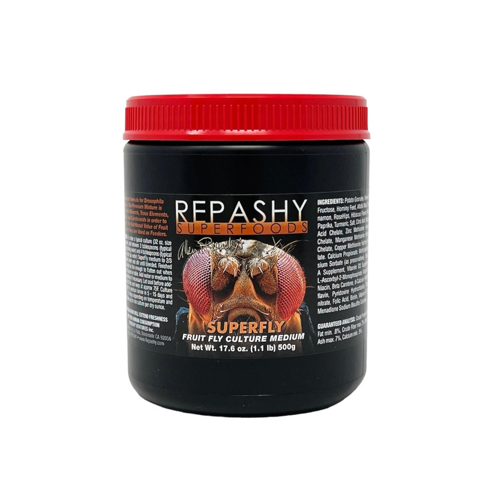 Repashy SuperFly jar with culture media for robust fruit fly growth for reptile feeders