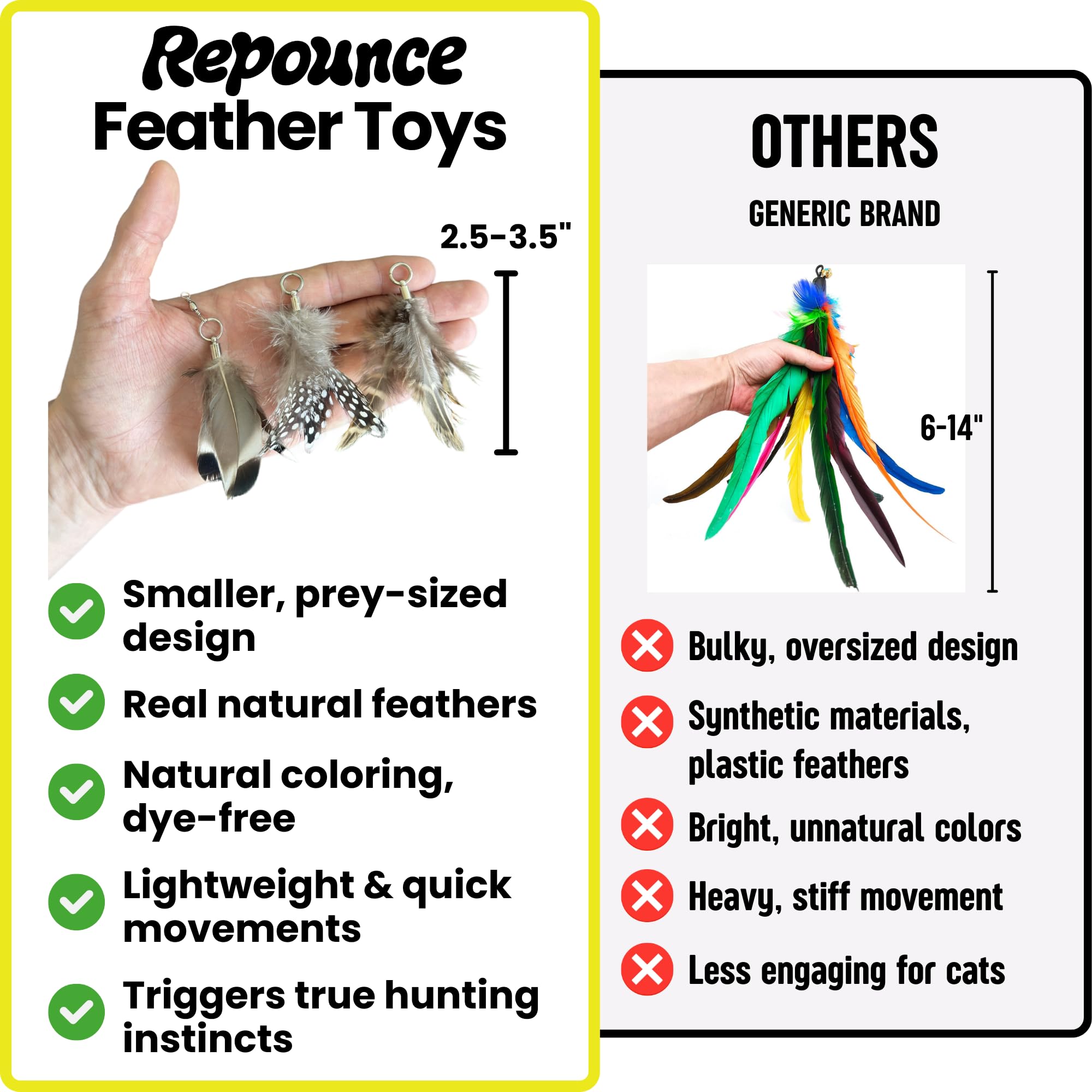 Repounce cat feather toy refill with three distinct styles for varied play.