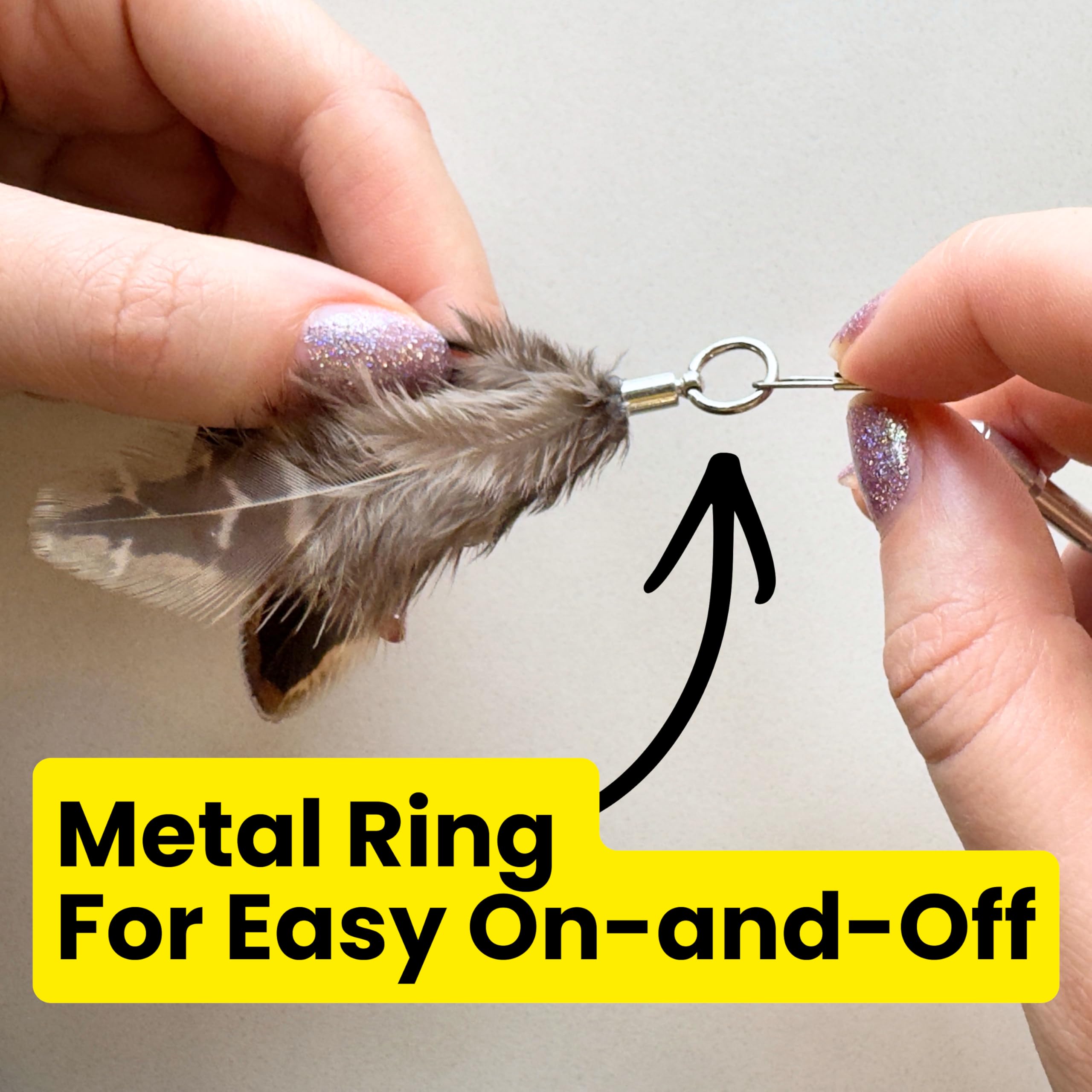 Repounce interchangeable-attachments enable fresh play sessions with different feathers.