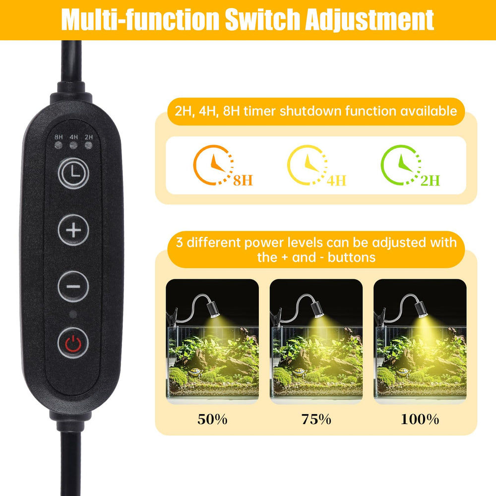 REPTI HOME brightness modes 50, 75, 100 for adjustable warmth