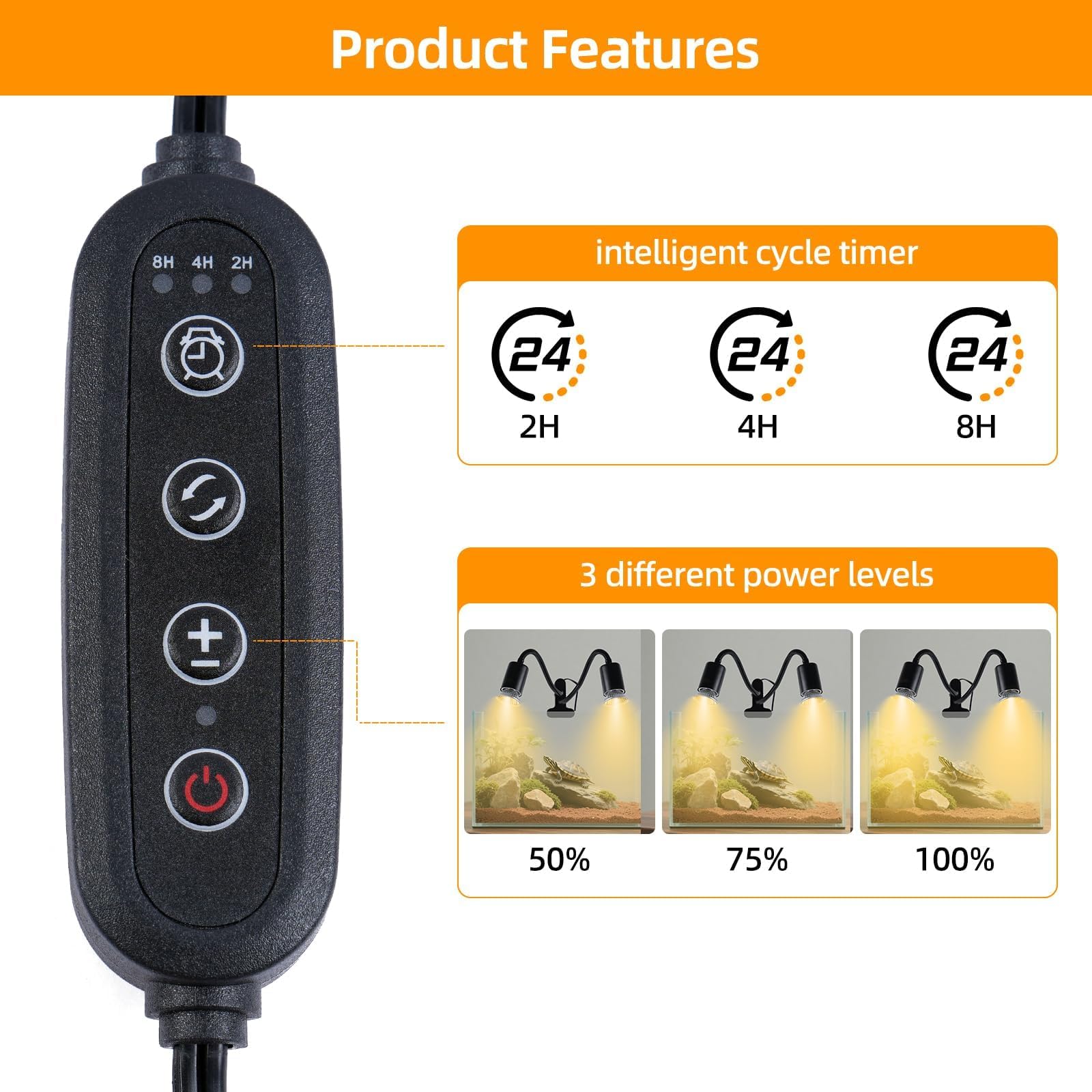 REPTI HOME Dual-Head lamp with adjustable brightness for flexible heat.