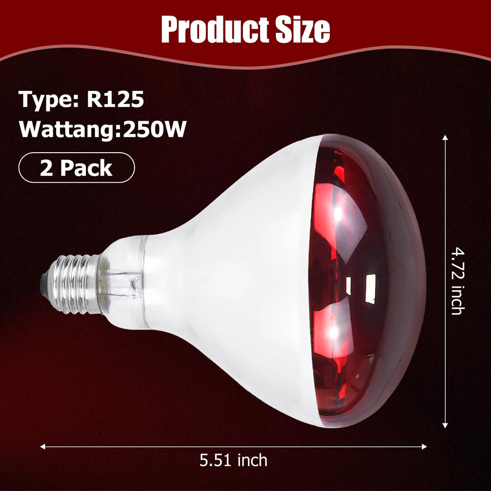 REPTI HOME R125 red heat bulb close-up showing durable glass and long life.