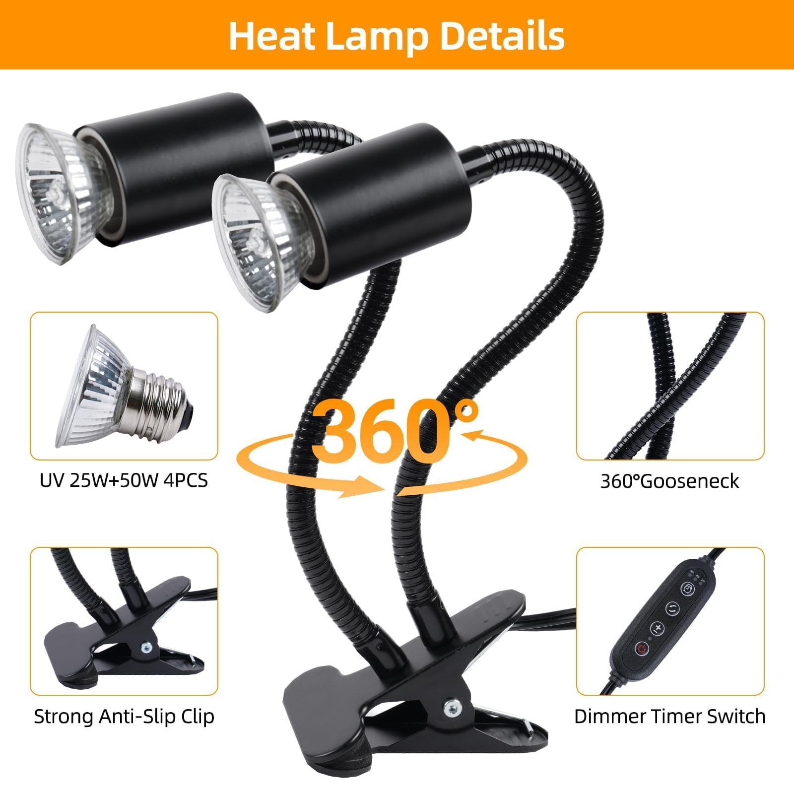 REPTI HOME Clip-Mount design fits most tanks with flexible mounting.