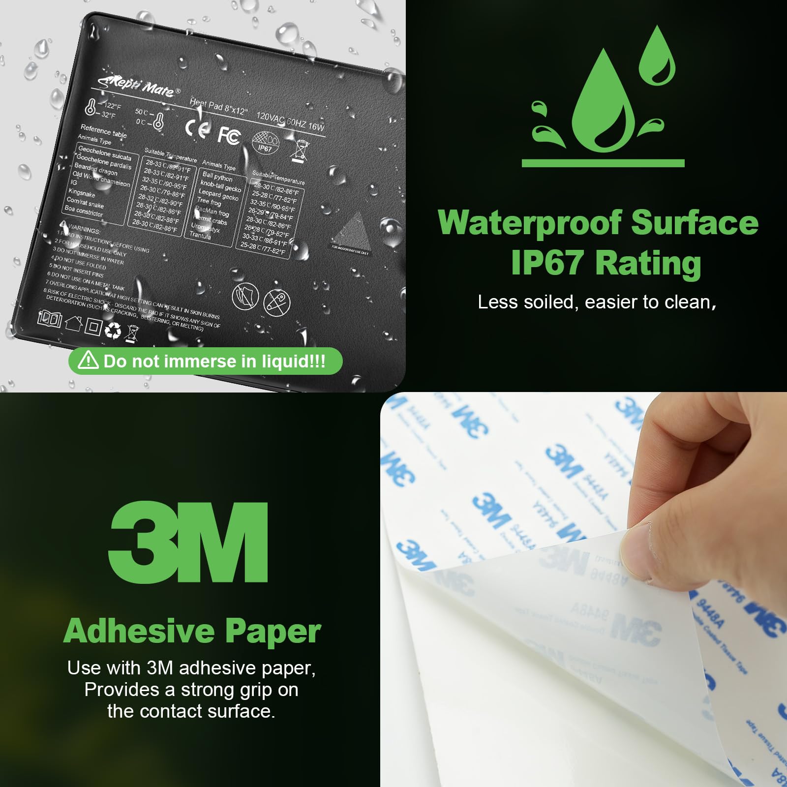 REPTI MATE adhesive mounting allows quick, secure side installation.