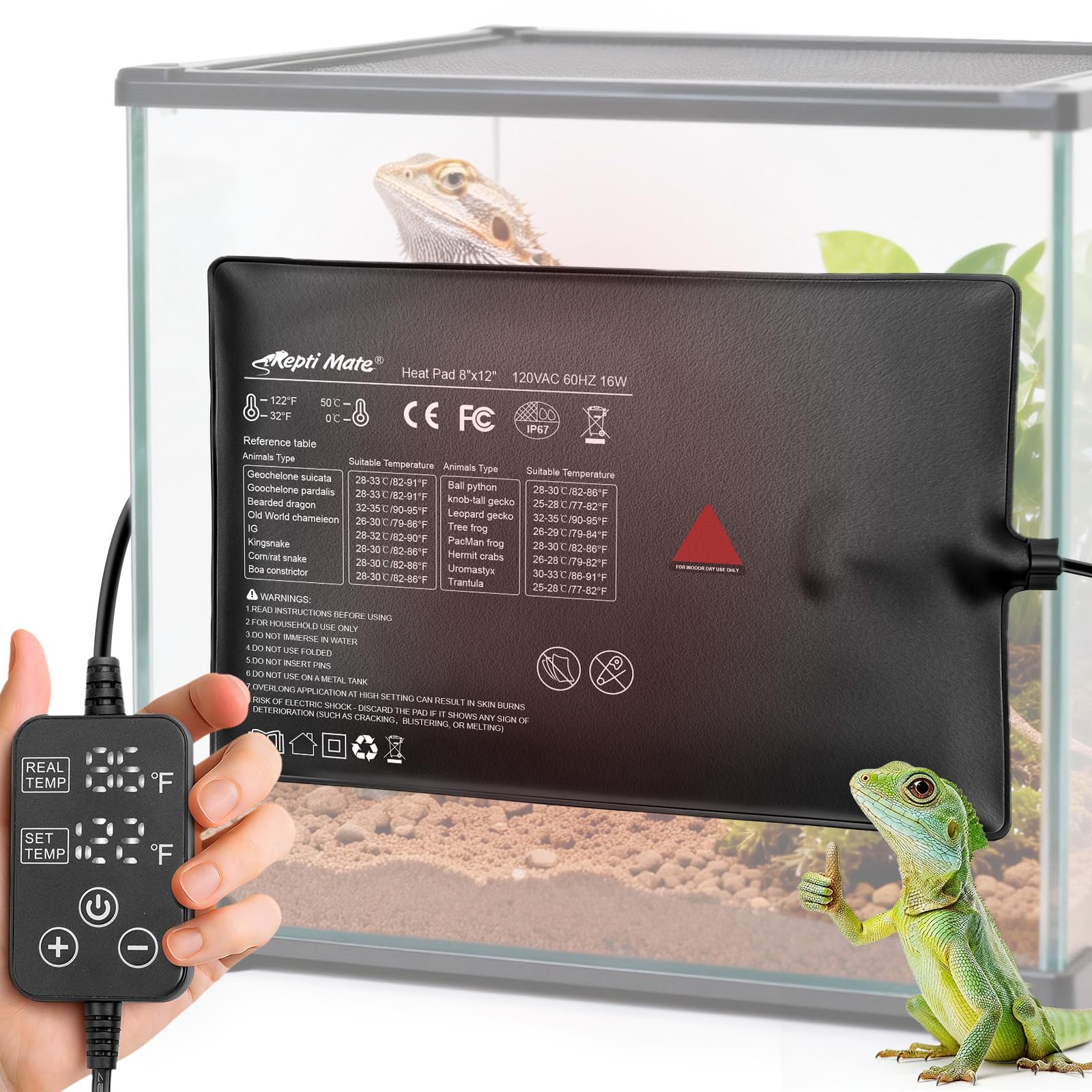 REPTI MATE under-tank heating pad delivers steady heat to support basking zones.