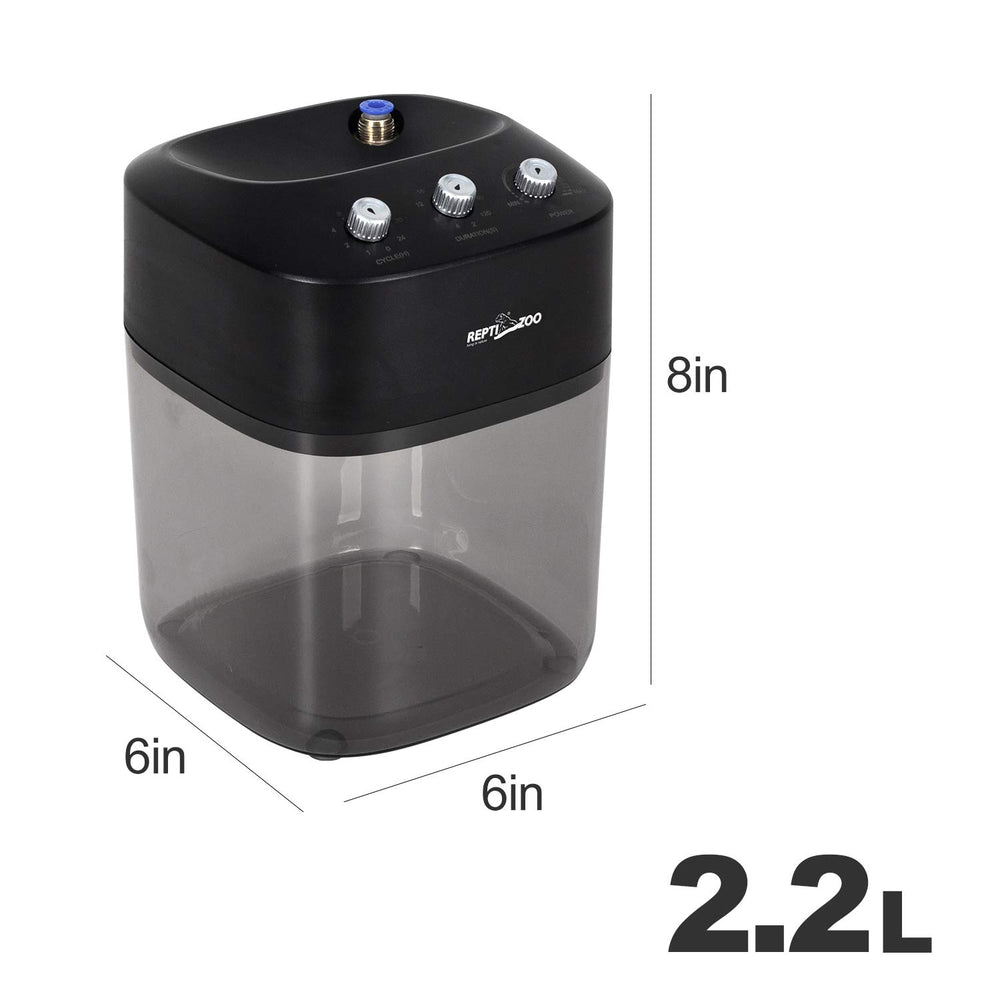 REPTI ZOO 2.2L starter mister timer function enabling scheduled spraying.