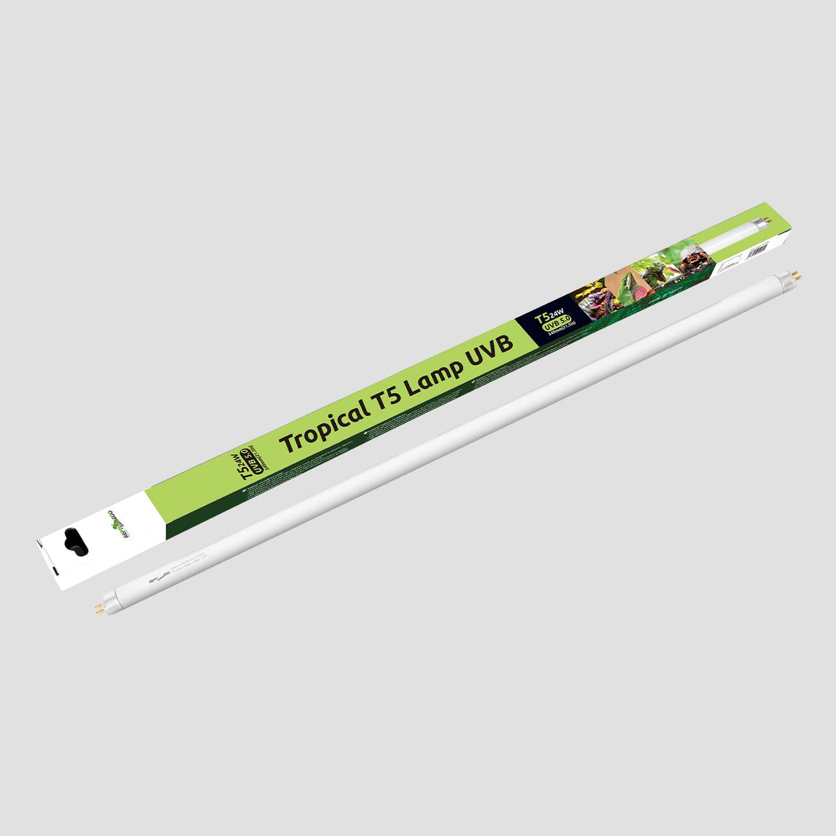 REPTI ZOO 22in T5 HO UVB 24W bulb setup provides bright enclosure lighting to support reptile activity.