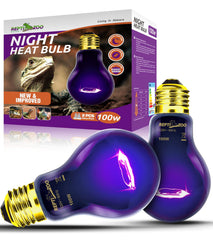 REPTI ZOO 2Pack 100W night heat bulb with purple coating for undisturbed reptile sleep.