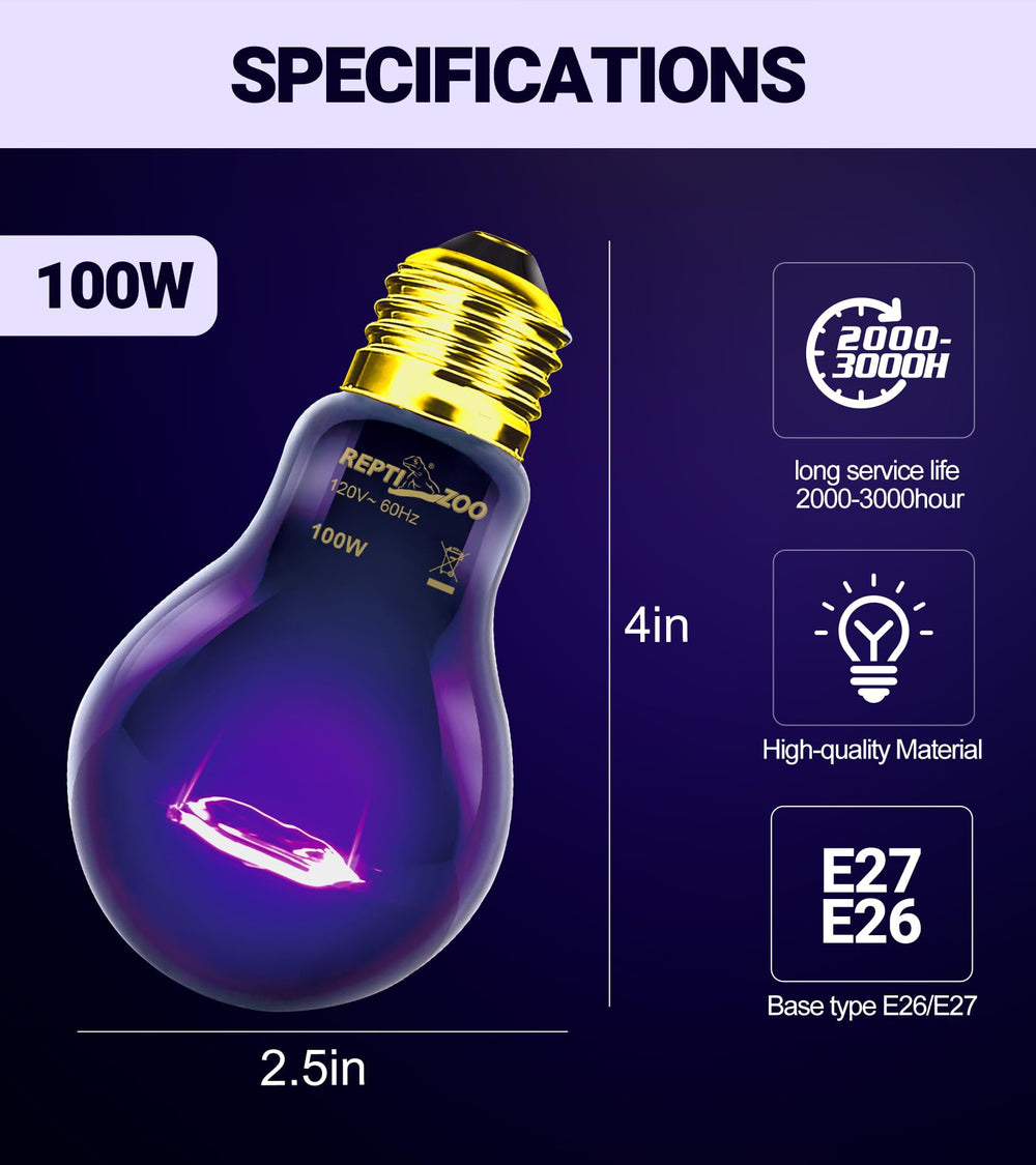 REPTI ZOO purple-coated bulb provides warmth without visible disturbance during sleep.