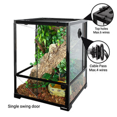 Raised substrate area in REPTI ZOO terrarium allows heater compatibility.