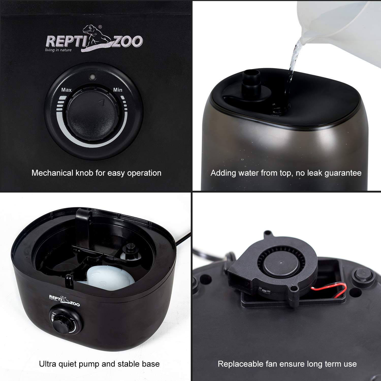 REPTI ZOO 4L humidifier circle mist knob offers precise control.