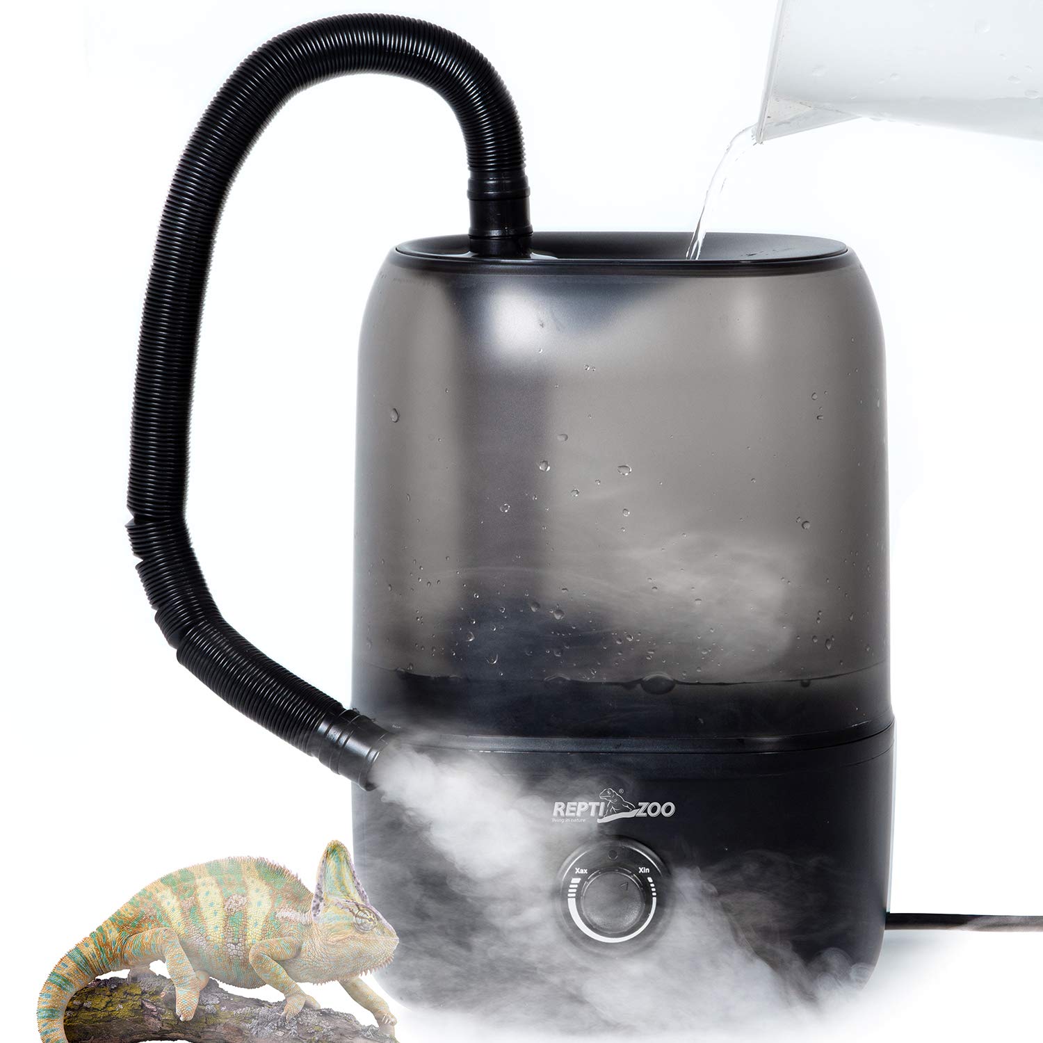REPTI ZOO 4L humidifier side view highlights large capacity and compact profile.