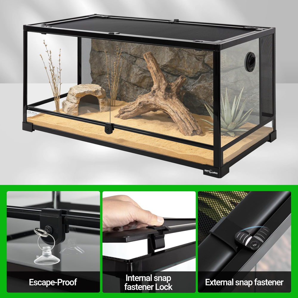 REPTI ZOO 50 gallon terrarium front doors open for simple feeding access