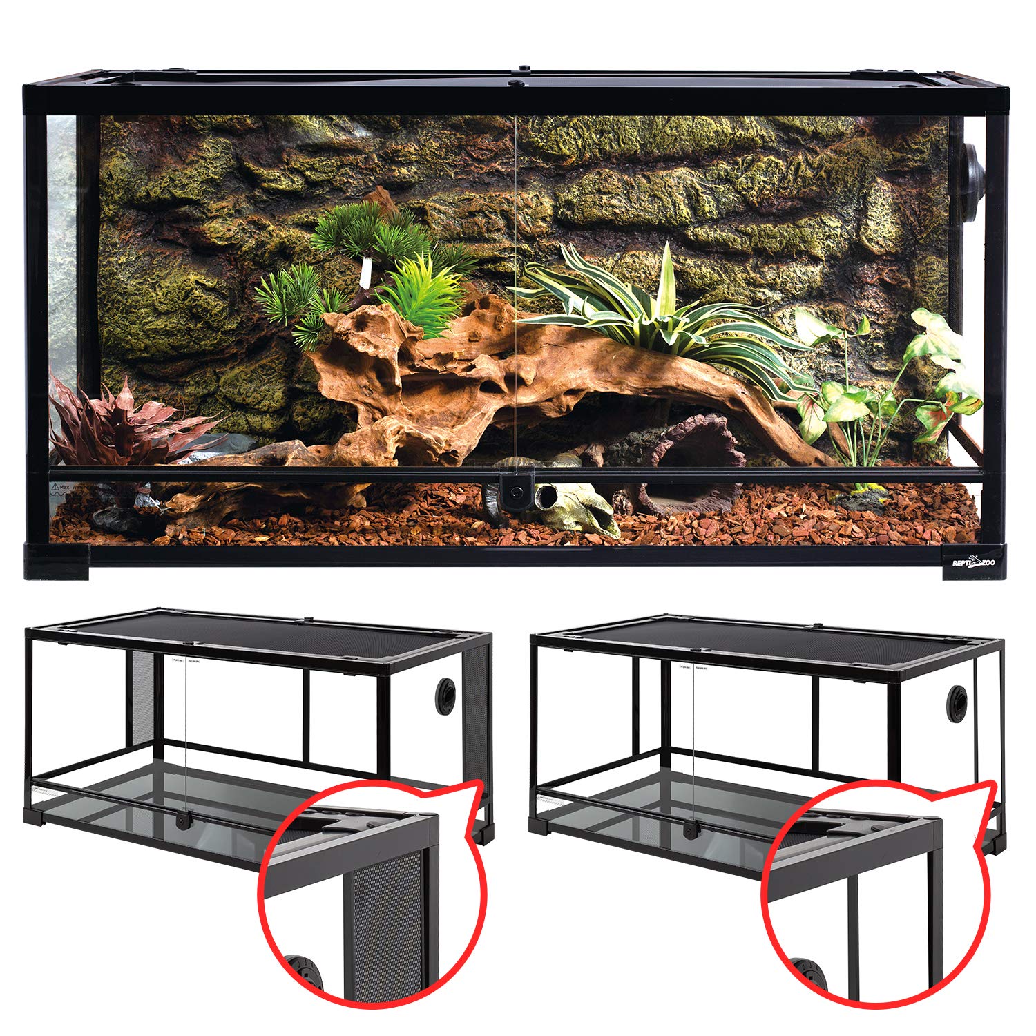 REPTI ZOO 50 gallon glass terrarium front view for clear size perception and display