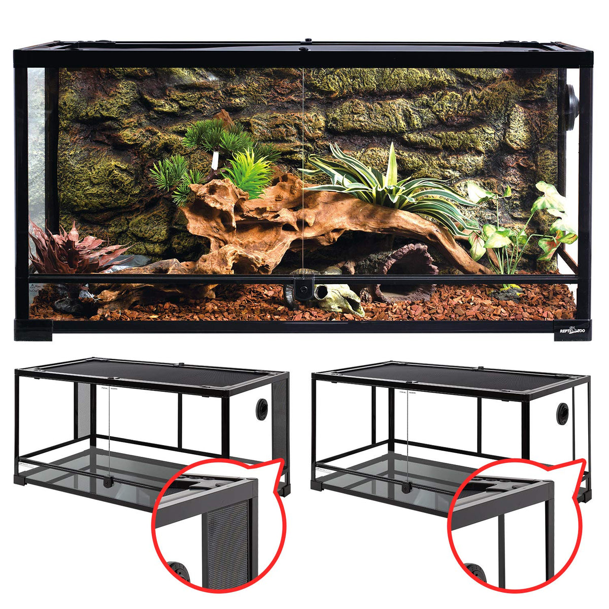 REPTI ZOO 50 gallon glass terrarium front view for clear size perception and display