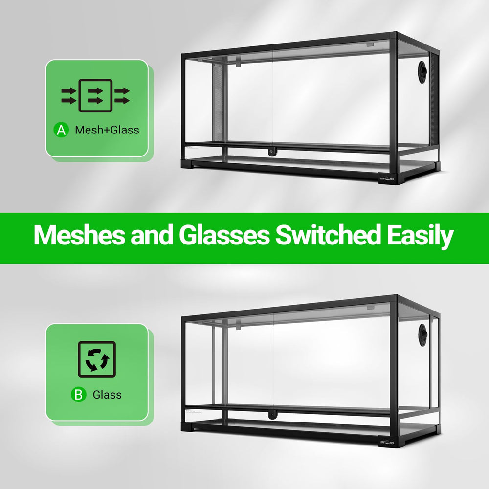 REPTI ZOO 50 gallon terrarium side mesh panel shows breathable ventilation