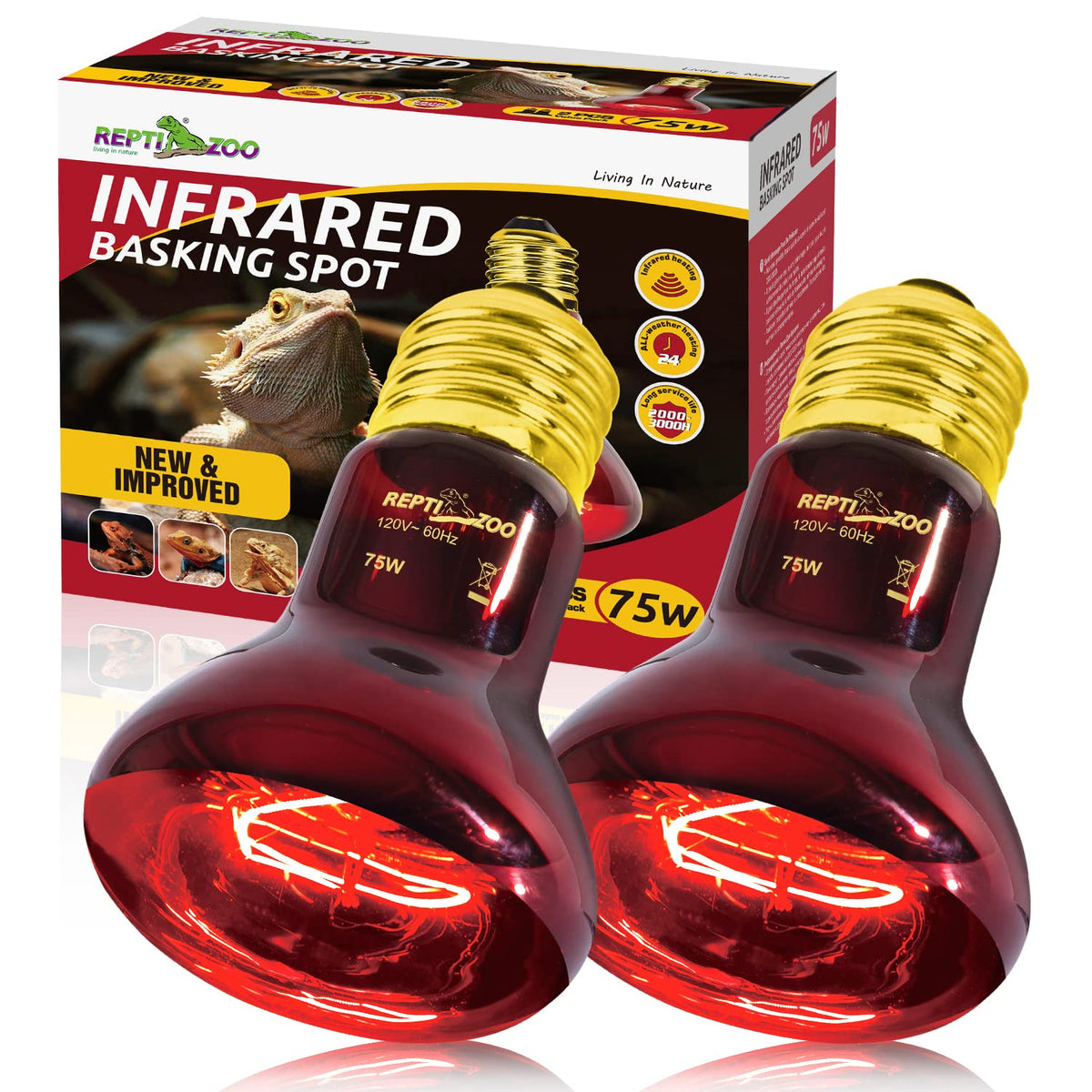 REPTI ZOO 75W heat-lamp-bulb in action provides steady basking heat for reptiles.