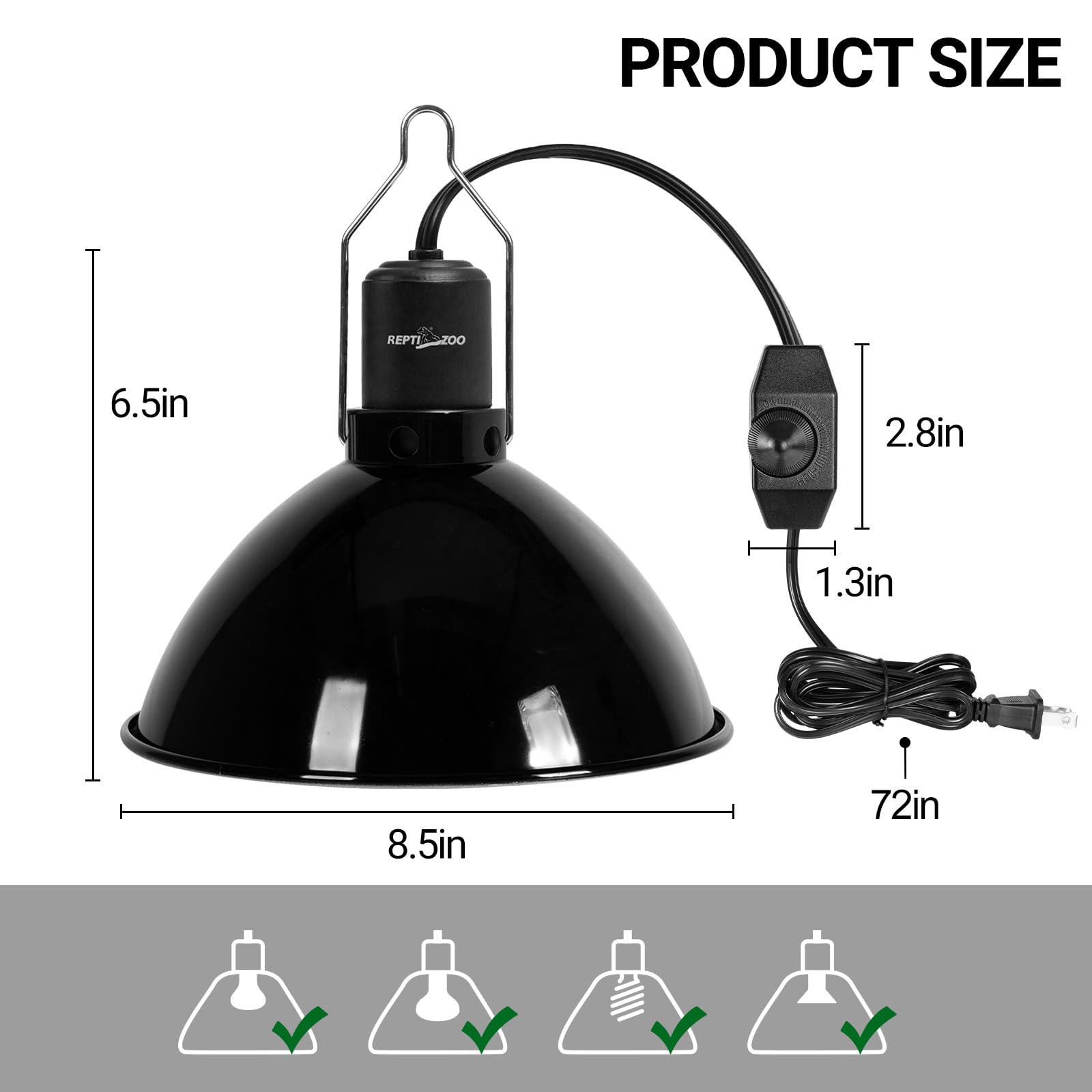 REPTI ZOO aluminum reflector concentrates UVB and UVA for focused lighting.