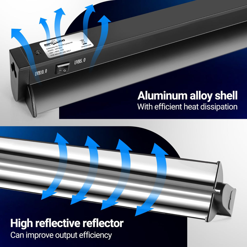 REPTI ZOO durable aluminum-shell UVB fixture for long-lasting reptile lighting.