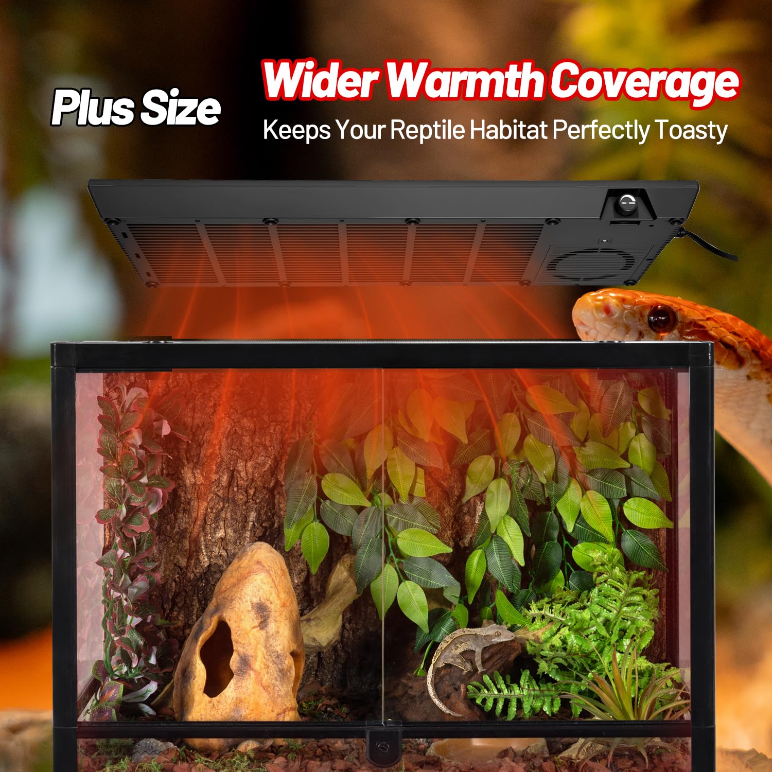 REPTI ZOO built-in fan distributes heat evenly for safety.