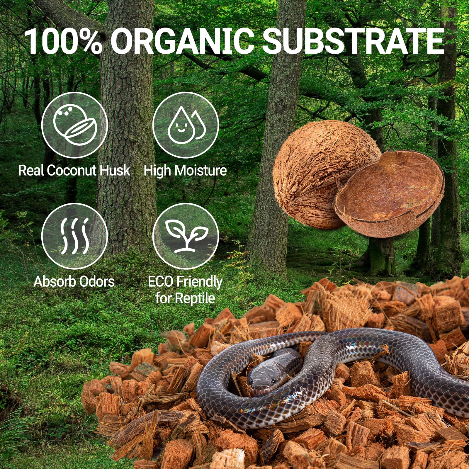 REPTI ZOO coconut substrate 72-quart bedding covers tanks easily.