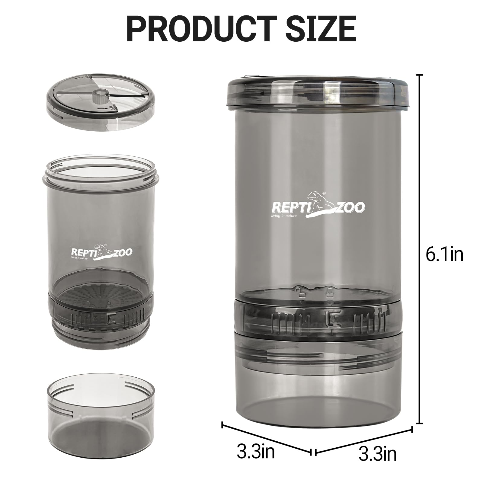 REPTI ZOO cricket powder mixer lid showcasing twist-lock design for secure operation