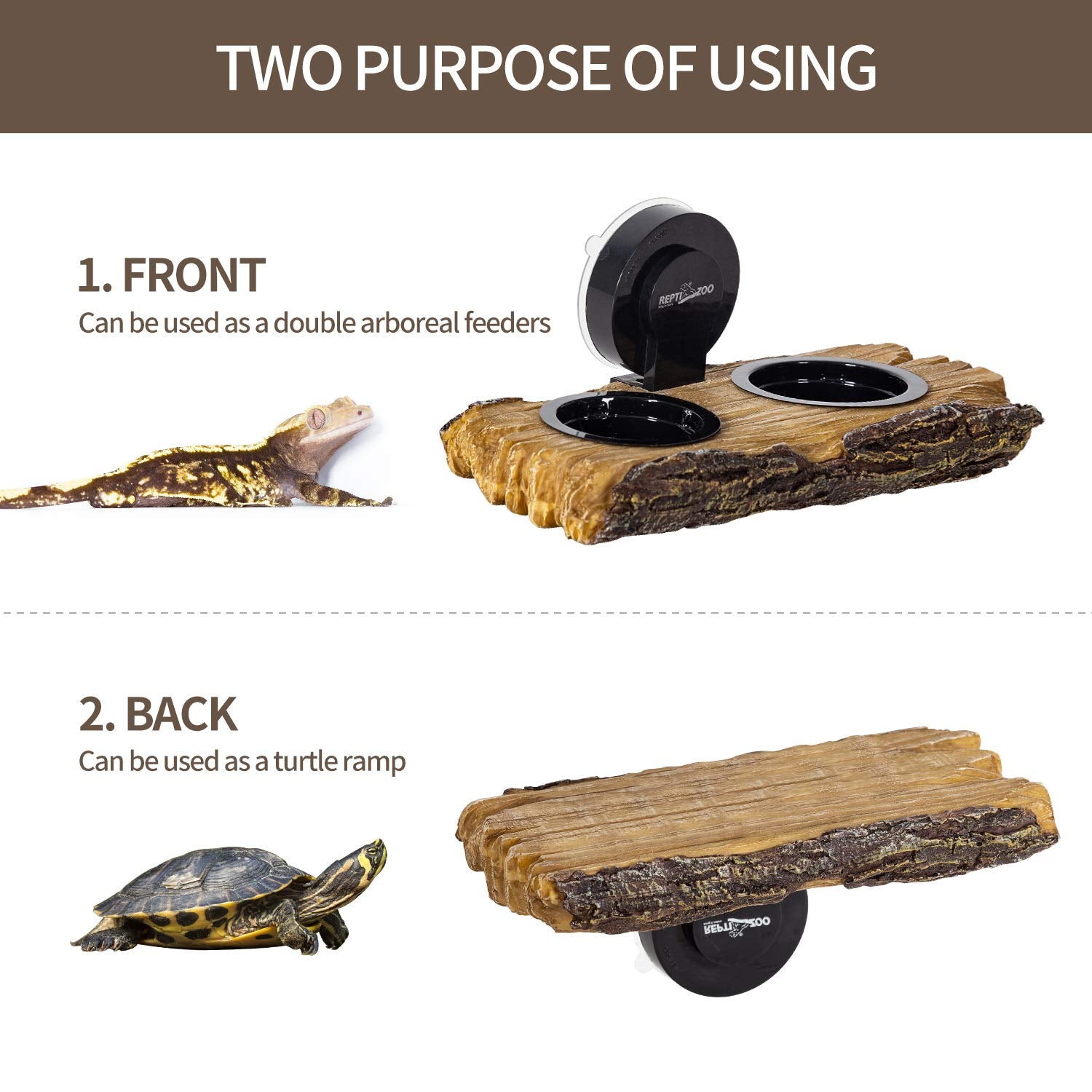 REPTI ZOO feeding ledge with dual dishes in use
