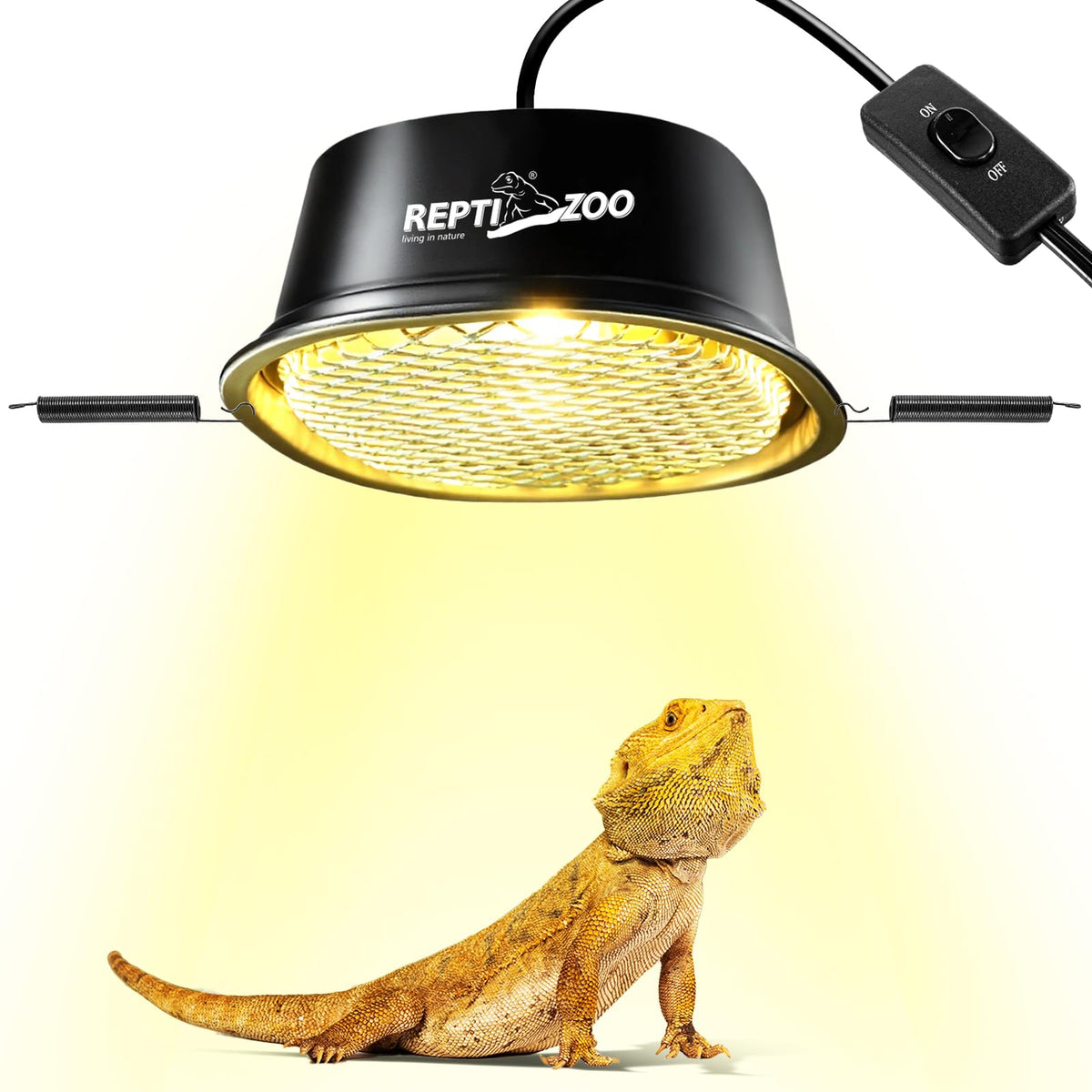 REPTI ZOO G9 dome with safety mesh protects reptiles from direct contact with the heat source.