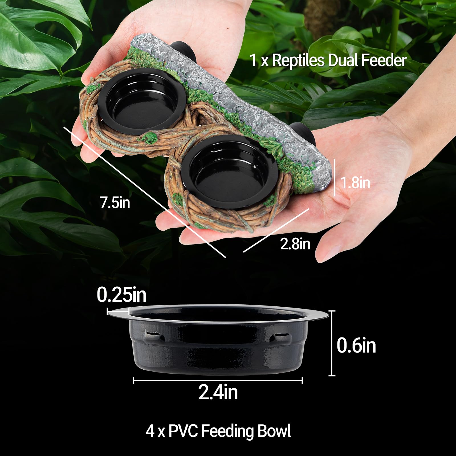 REPTI ZOO hollow vine dish with four cups for easy reptile feeding.