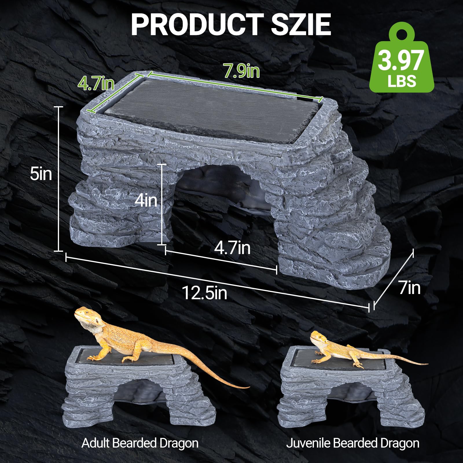 REPTI ZOO large basking platform slate heat storage top demonstrates heat retention for natural basking