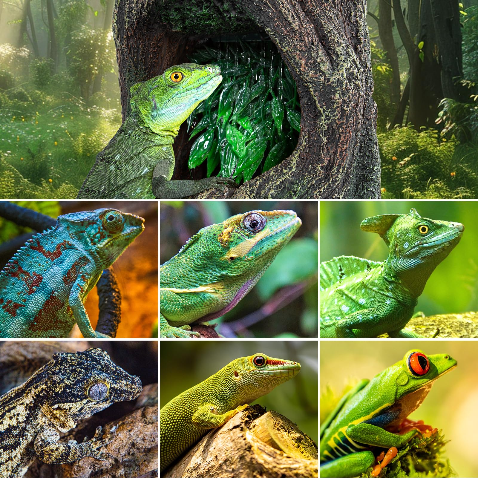 REPTI ZOO Large enclosure setup fits 24-inch+ terrariums for tall habitats.