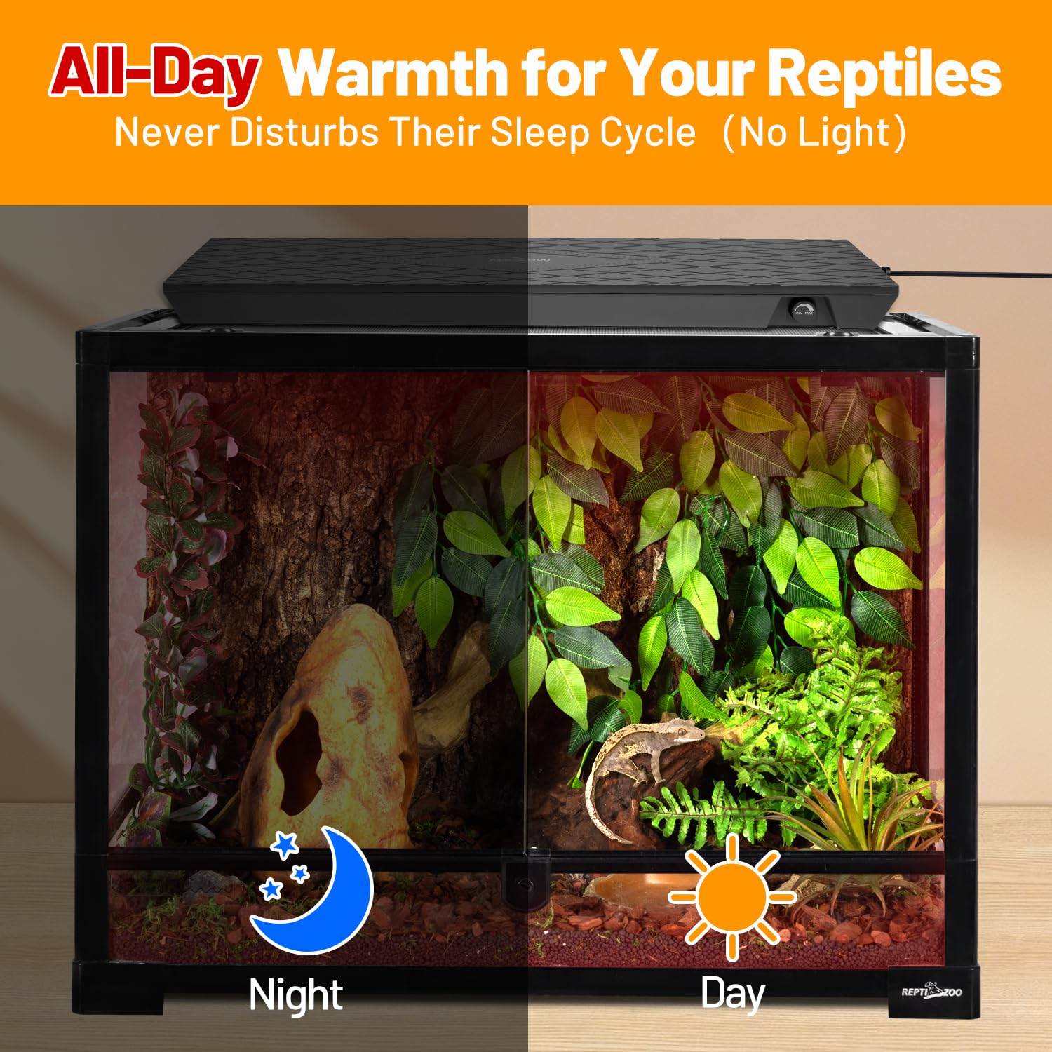 REPTI ZOO-wide heat panel provides even warmth for large terrariums.