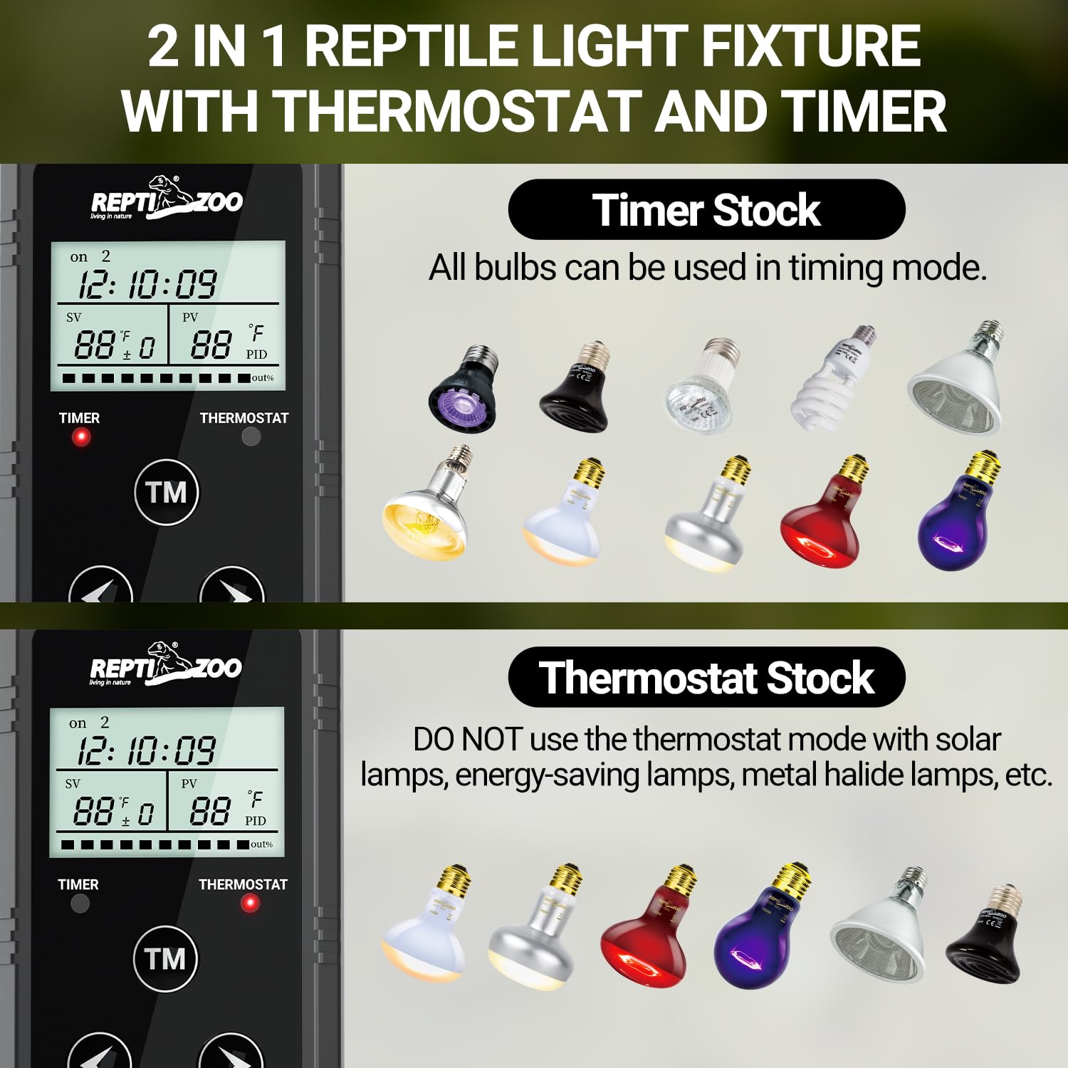 Four timer periods enable customizable day-night schedules for reptiles