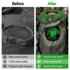 REPTI ZOO Quiet pump delivers a gentle water flow inside the terrarium.