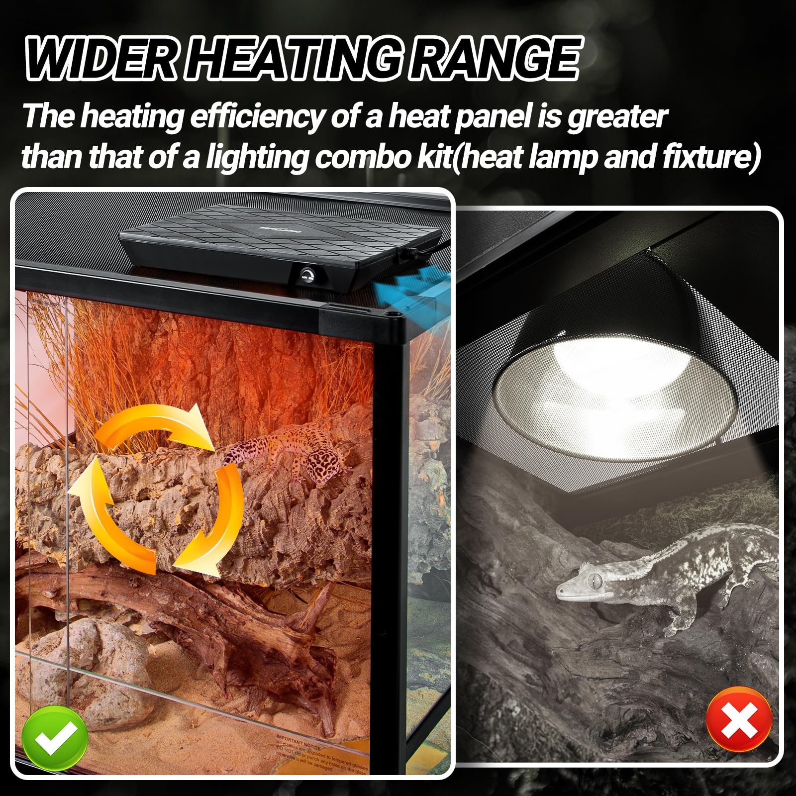 REPTI ZOO reptile heat panel integrated fan circulates warm air to prevent hotspots