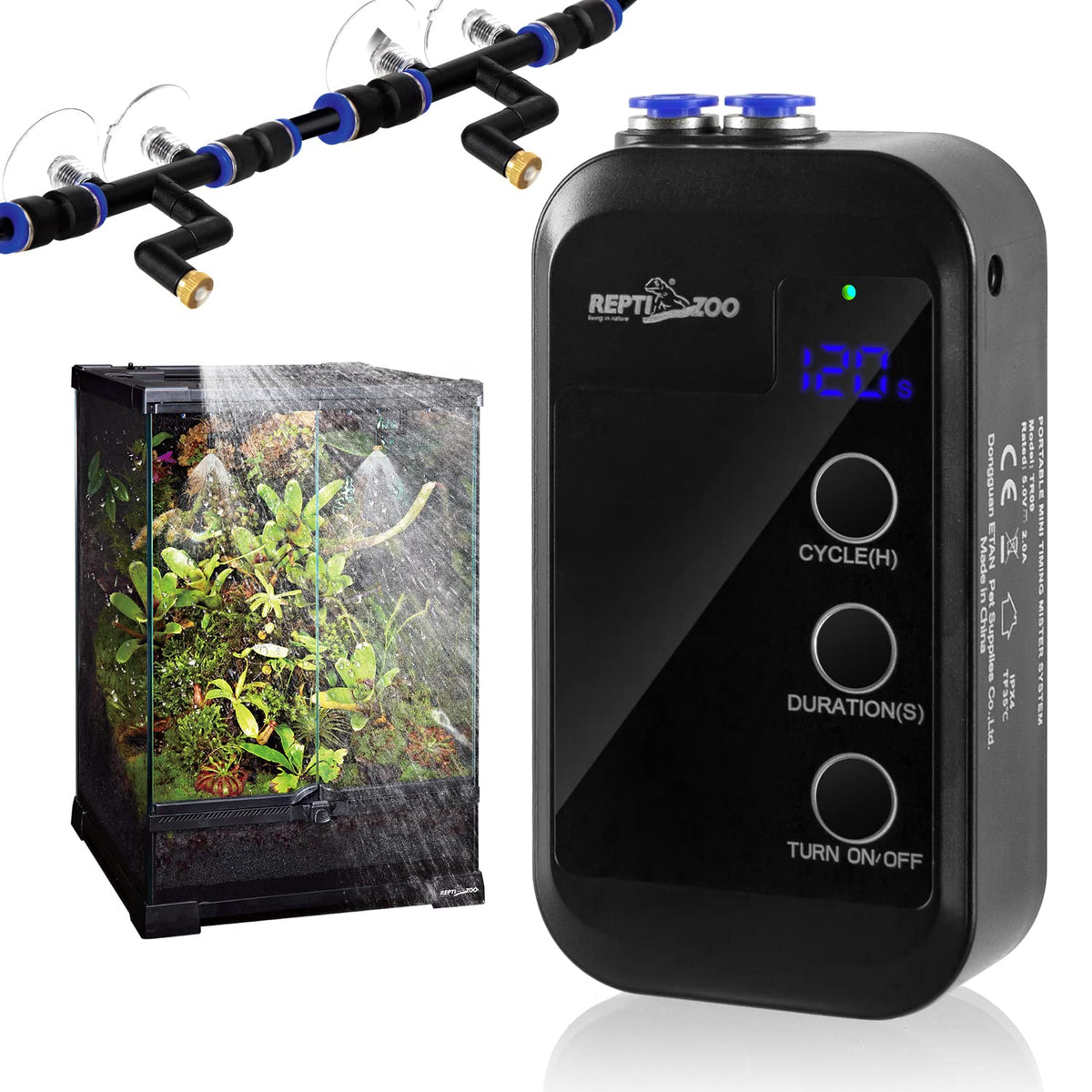 REPTI ZOO reptile humidifier mini misting system boosts terrarium humidity naturally.