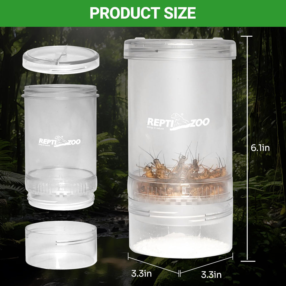 REPTI ZOO twist-lock lid with ventilation secures crickets during mixing.