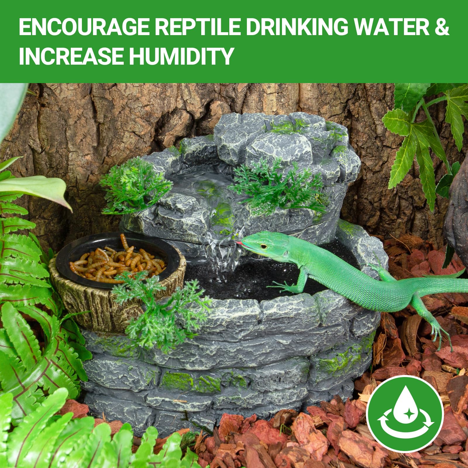 REPTI ZOO silent pump ensures quiet operation in the terrarium.