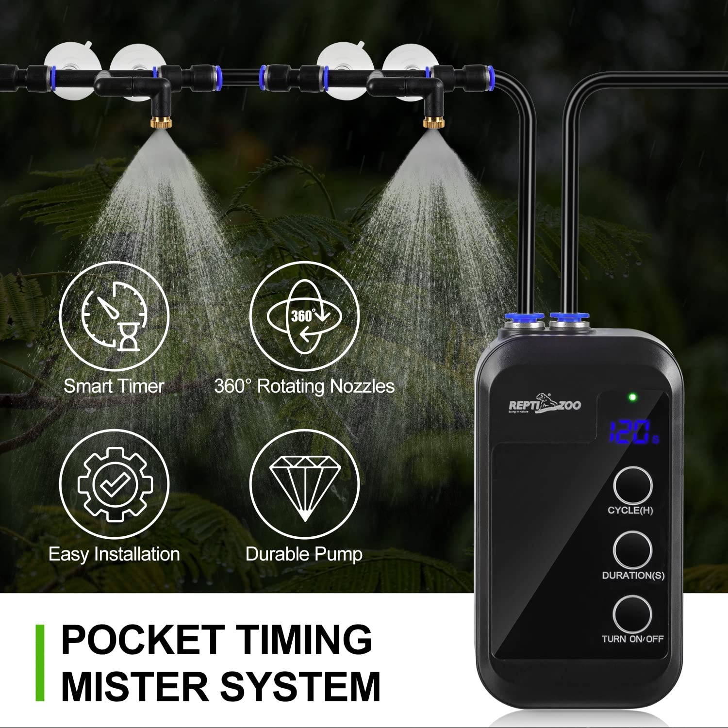 REPTI ZOO smart spray timing demonstrates programmable mist cycles for habitats.