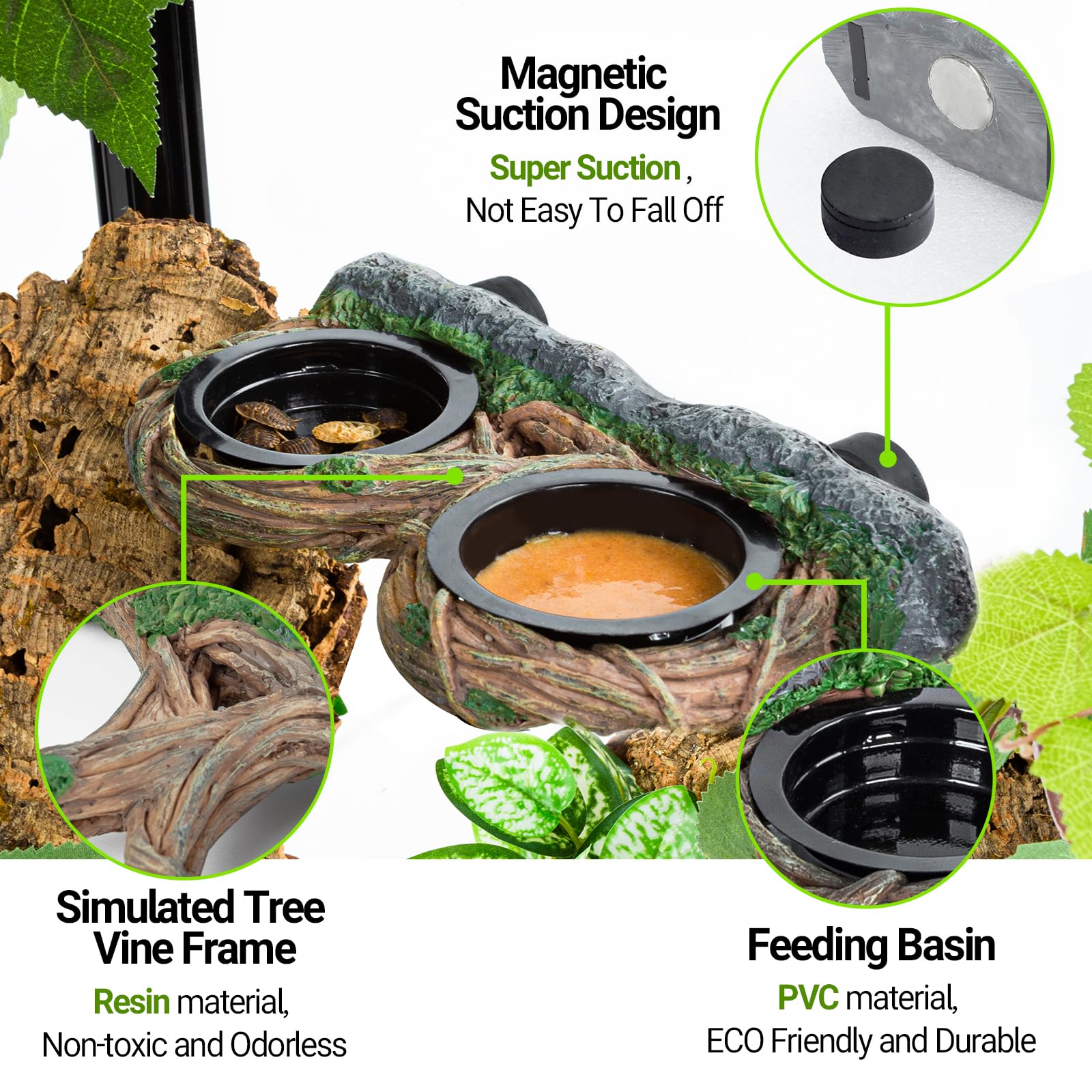 REPTI ZOO magnetic attachment ensures anti-slip stability on terrarium sides.