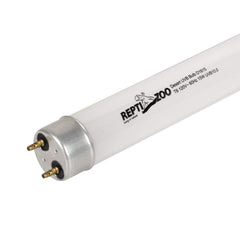 REPTI ZOO T8 UVB tube closeup showing UVB emission for skin photoconversion.