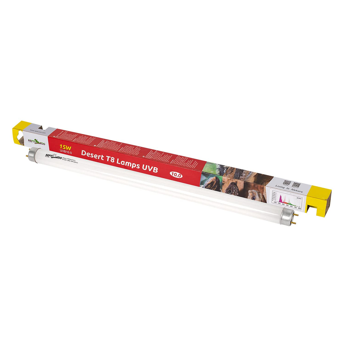 REPTI ZOO T8 UVB tube in desert setup, enhancing reptile basking and UV exposure.