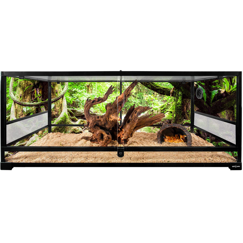 REPTI ZOO tempered glass terrarium flat-pack for quick assembly.