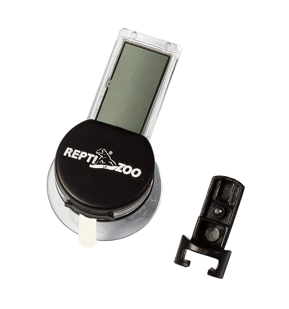 REPTI ZOO two-pack thermometers included for multi-enclosure monitoring.
